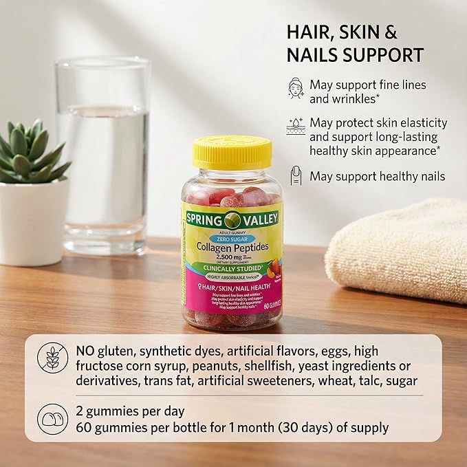 Collagen Women Zero Sugar 60 Gummies - Collagen Peptides 2500mg, Protein Gummies for Women, Collagen Gummies for Skin and Hair (Pack of 2)