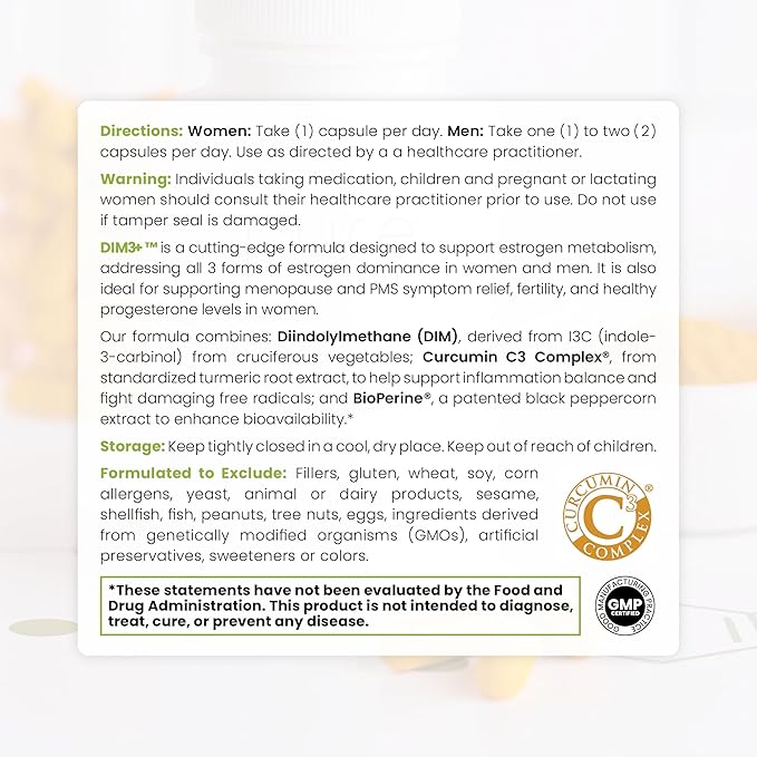 Pure Therapro Rx DIM 3+ | 60 Vegan Caps - 2 Month Supply | DIM, Curcumin & BioPerine, Supports Healthy Estrogen Metabolism in Men & Women, Antioxidant & Detoxification Support, Pharmaceutical Grade