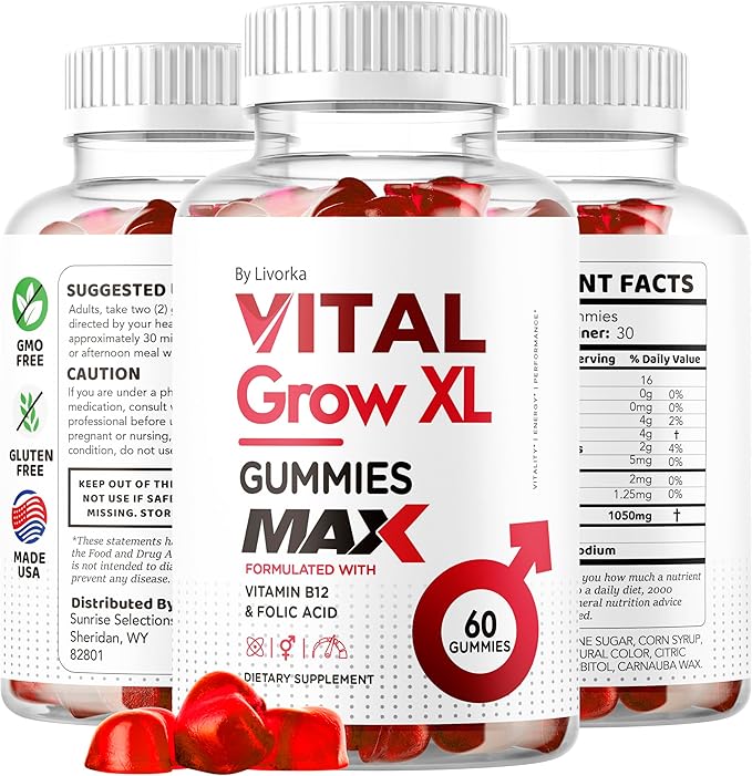(2 Pack) Vital Grow XL Male Gummies - Men's Performance Gummies 1050MG Vital GrowXL Blend, Vital Growth Gummy Advanced Gomitas Formula, 120 Gummies for 2 Months