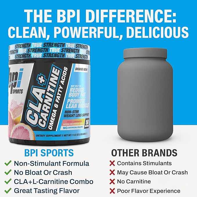 BPI Sports CLA+Carnitine – CLA L Carnitine & Linoleic Acid – L Carnitine Supplement for Weight Loss, Metabolism & Lean Muscle – Caffeine Free – Pink Lemonade – 50 Servings – 12.34 oz
