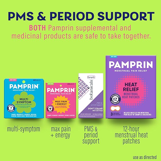 Pamprin Multi-Symptom Formula, with Acetaminophen, Menstrual Period Symptoms Relief including Cramps, Pain, Bloating, and Irritability 40 Caplets