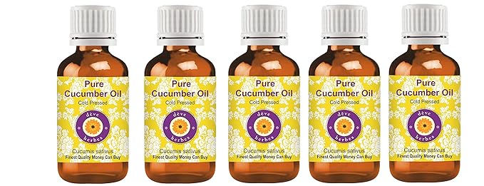 dève herbes Pure Cucumber Oil (Cucumis sativus) Cold Pressed (Pack of Five) 100ml X 5 (16.9 oz)