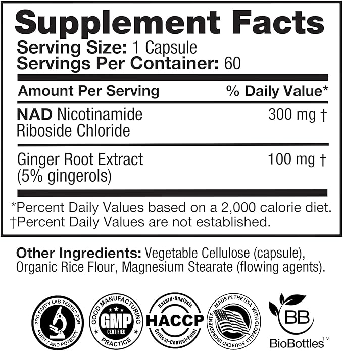 Feelgood Company NAD+ Supplement - Anti-Aging & Cellular Energy Support - Supports Energy, Cognitive Function & Cellular Health - 60 Capsules - NAD+ Precursor