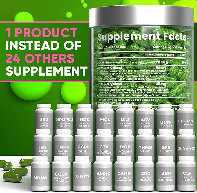 Weight Loss Diet Capsules, Natural Appetite Suppressant, Day & Night Fat Burner for Women & Men with Apple Cider, Green Coffee Bean Extract, Metabolism Booster Supplement - 60 Pills