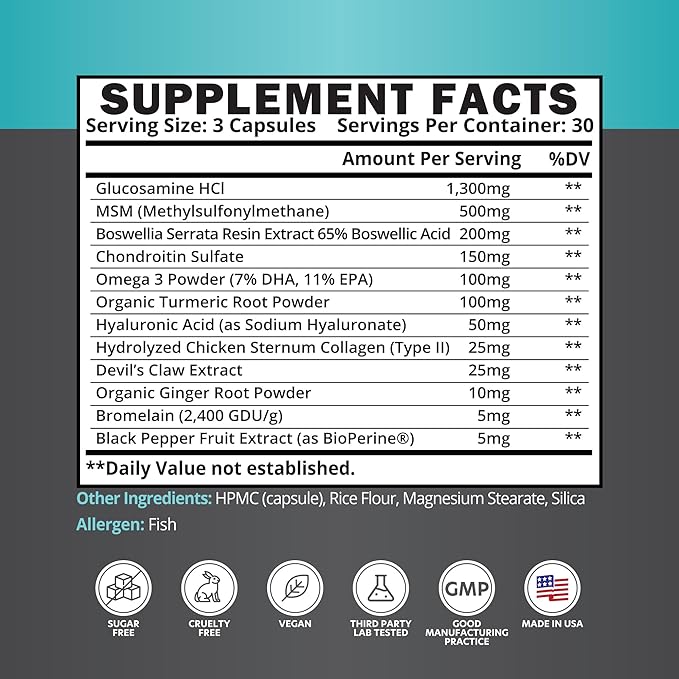 Glucosamine Chondroitin Joint Health Supplement -Advanced Joint Support Supplement with Collagen & MSM for Mobility, Flexibility & Cartilage Health - Premium Joint Supplement for Men & Women