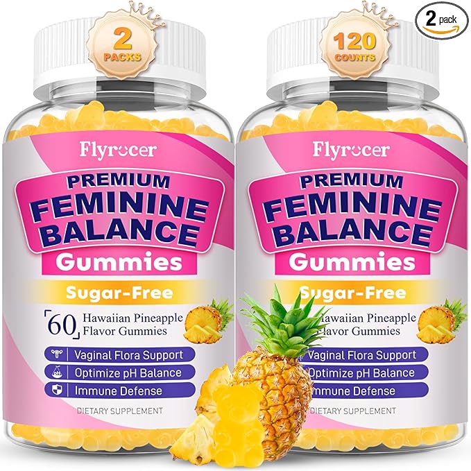 2 Packs Feminine Balance Gummies for Women - PH Balance Gummies Support Vaginal Flora, Gut Health & Immune System, Vegan, Gluten-Free, Tropical Pineapple Flavor (120 Count)
