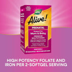 Nature's Way Alive! Complete Premium Prenatal Multivitamins for Women, Healthy Eye and Brain Development*, 60 Vegan Softgels