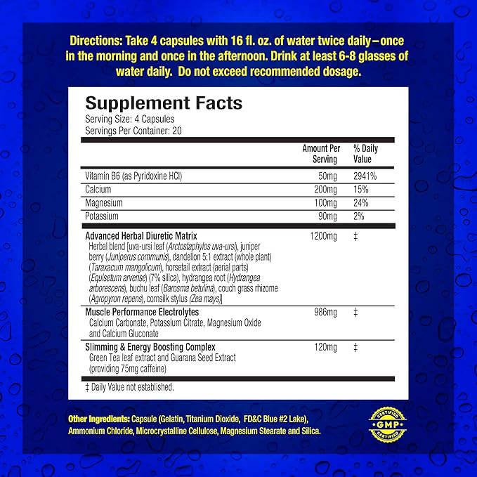 Maximum Human Performance Xpel Maximum Strength Diuretic Water Pills, for Water Retention Relief, Weight Loss Support, with Vitamin B-6 Potassium Dandelion Root, 80 Capsules, (Pack of 2)