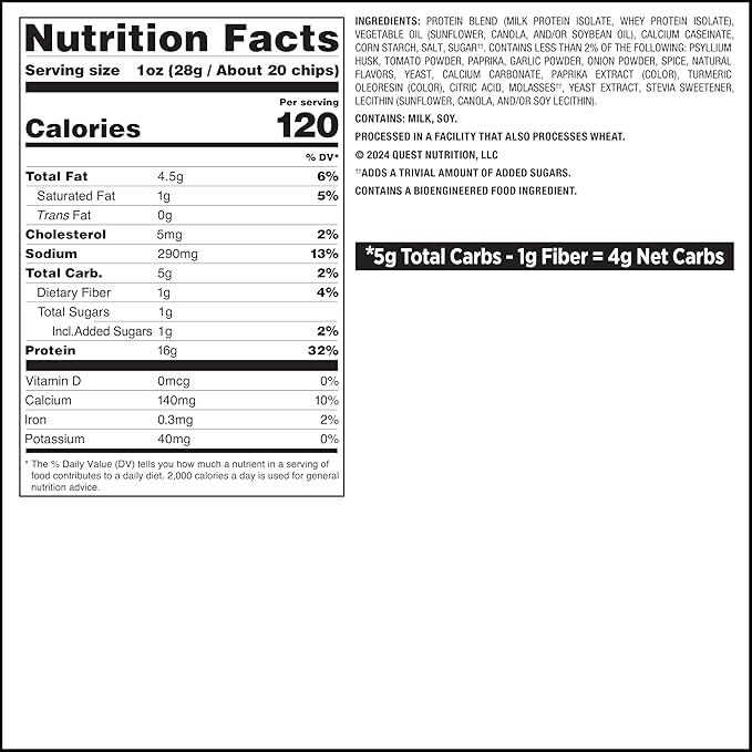 Quest Nutrition BBQ Protein Chips, 19g Protein, 4g Net Carb, Low Carb, Gluten Free, 1.1 oz, 4 count