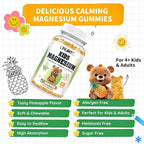 Kids Magnesium Glycinate Gummies, Magnesium for Kids & Adults, with Citrate, Zinc, Vitamin D3, B12, L-Theanine Supplement for Sleep Calm Bone & Muscle Mood, Pineapple 60ct