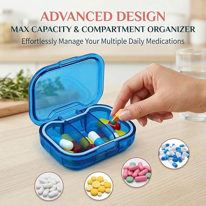 3 Pack 3 Compartment Small Pill Box, Portable Pill Case for Purse and Pocket, Moisture Proof Travel Pill Organizer for Medicine, Vitamins and Fish Oil, Small Pill Organizer Travel Case