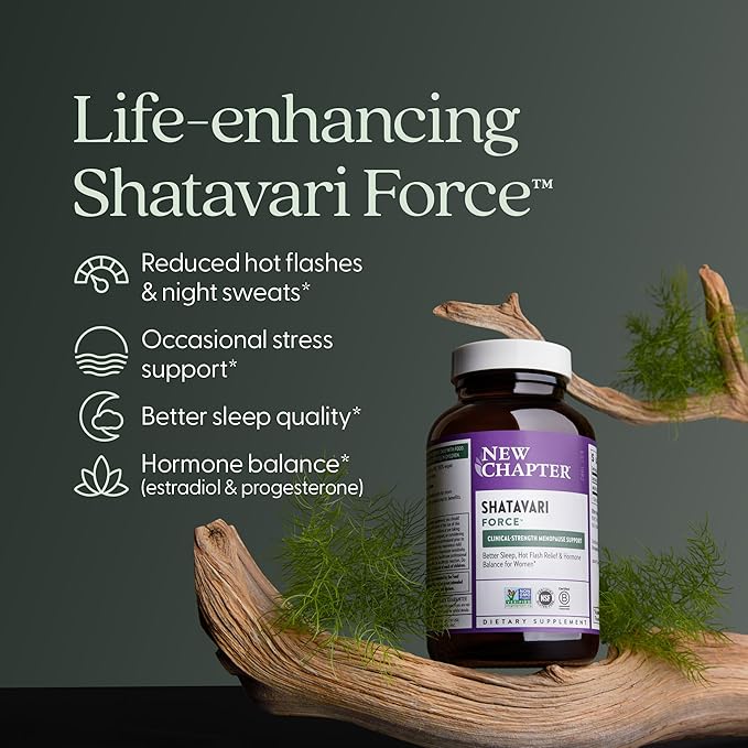 New Chapter Shatavari Supplement for Peri-Menopause & Post-Menopause Support – 4X Concentrated Herb Shatavari Relieves Hot Flashes & Night Sweats, Balances Women’s Hormones - Herbal Sleep Aid*, 30 ct