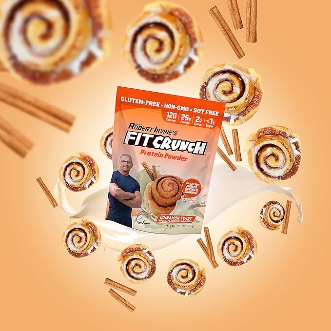 Fit Crunch Tri-Blend Whey Protein, Keto Friendly, Low Calories, High Protein, Gluten Free, Soy Free (18 Servings, Cinnamon Twist)