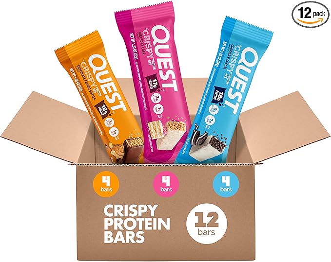 Quest Nutrition Crispy Variety Pack Protein Bars, Protein Rich, Low Sugar, Gluten Free, 12 Count