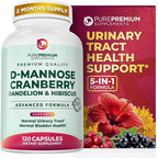 PurePremium D-Mannose with Cranberry, Hibiscus & Dandelion - 1000mg D-Mannose Supplements for Women Supports Urinary Tract Health & Bladder Health - Made in USA, Vegan, 120 Capsules, 2 Month Supply