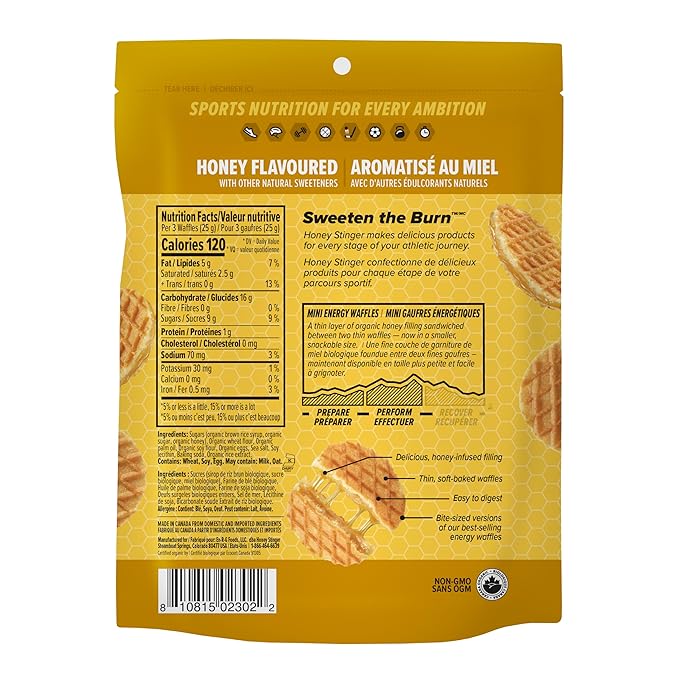 Honey Stinger Organic Mini Honey Waffles | Energy Stroopwafel for Exercise; Endurance and Performance | Sports Nutrition for Home & Gym; Pre and Post Workout-| 1 Bag; 5.3 Ounce,(Pack of 2)