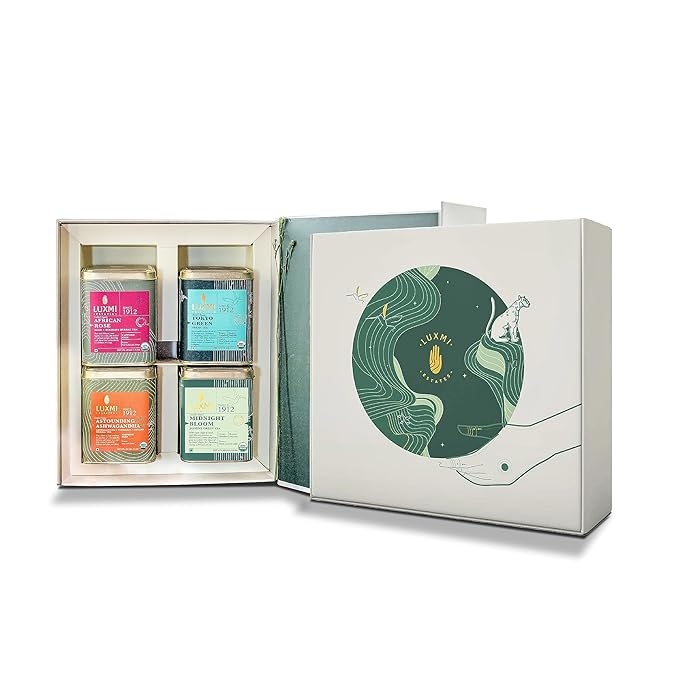 Luxmi Estates - Tea Set - Energy and Balance - 4 Packs with Organic Green, Jasmine, Ashwagandha and Hibiscus Rose Tea