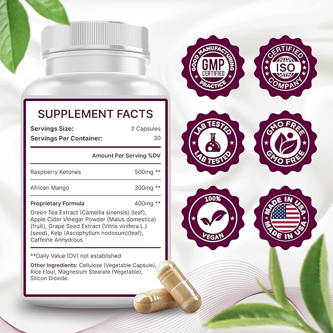 Fat Burner for Women with Raspberry Ketones, Green Tea & African Mango – Best Diet Pills that Work Fast for Women, All-Natural Weight Loss Supplements Supports Metabolism & Belly Fat Burn, 60 Capsules