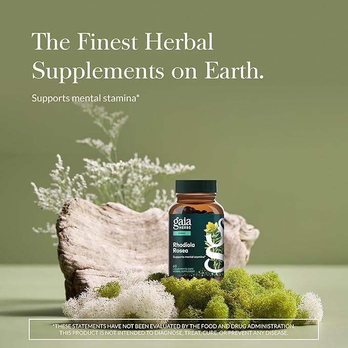 Gaia Herbs Rhodiola Rosea - Stress Support Supplement Traditionally for Supporting Healthy Stamina & Endurance* - with Siberian Rhodiola Root Extract - 60 Vegan Liquid Phyto-Caps (60 Servings)