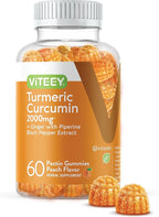 Viteey Turmeric Gummies with Turmeric Curcumin, Ginger & Black Pepper Extract - Immune Support, Healthy Skin, and Joint Health - Vegan, Gelatin Free, GMO Free - Tasty Chewable Peach Flavored-60 Count