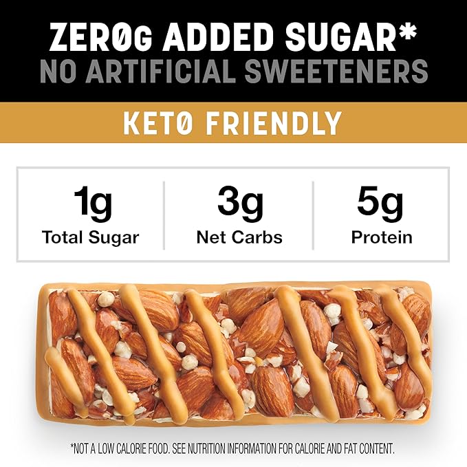 KIND ZERO Added Sugar Bars, Caramel Almond & Sea Salt, Keto Friendly Snacks, Gluten Free, 5g Protein, 5 Count (Pack of 2)