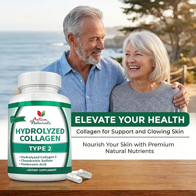 Collagen Type 2 Hydrolyzed Supplement with Chondroitin and Hyaluronic, for Healthy Hair, Skin, and Nails, No Fillers, Additives, and No Artificial Colors - 120 Vegetarian Capsules