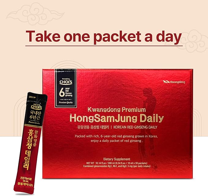 KWANGDONG Premium Korean Red Ginseng Extract - 6-Year Grown, High Ginsenoside Concentration for Immune Support, Fatigue Relief, and Energy Boost - 30 Convenient Daily Packs