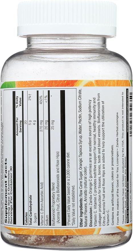 ZAND Orange C Gummies Immune Support for Adults & Kids with Vitamin C, Acerola & Rose Hips 60ct, 30 Serv. (8404327)