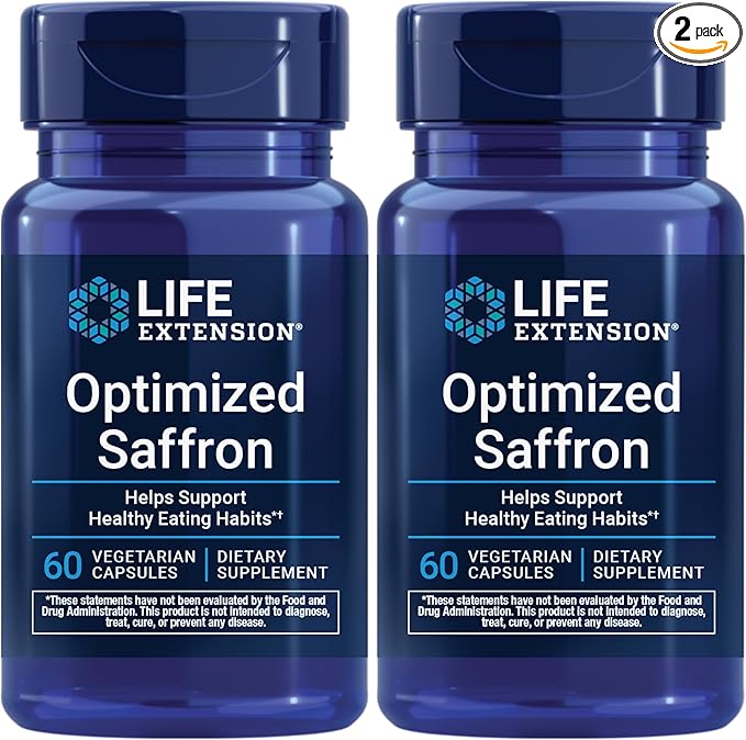 Life Extension Optimized Saffron,Saffron Extract,Saffron-Supplement that Helps You Fight The urge to Snack,Non-GMO,Gluten-Free,Vegetarian,60 Vegetarian Capsules,(Pack of 2)