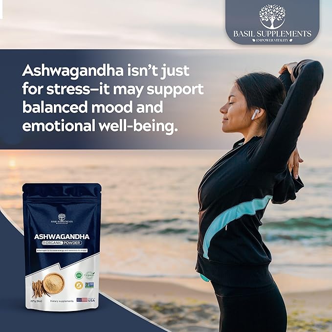 Organic Ashwagandha Powder Pure Ashwagandha Root Powder (Withania Somnifera) | Adaptogen Herb for Stress Relief, Energy & Focus | Vegan, Non-GMO, Lab-Tested Root Powder