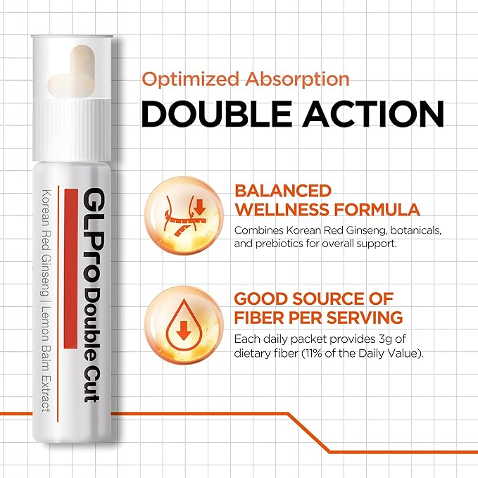 JUNG KWAN JANG GLPro-Double Cut - Pre & Post Workout Booster, GLP-1 Support for Men and Women - Korean Red Ginseng & Prebiotics (21 Count:1 Vial of Liquid + 2 Tablets)