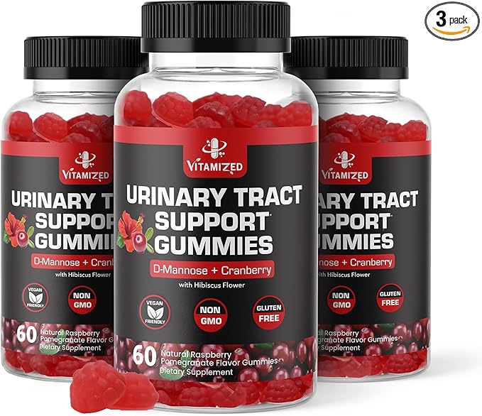 Potent Cranberry Gummies with D Mannose - Urinary Tract Health for Women & Men, Urinary Flush & Bladder Fast-Acting Support Supplements with Hibiscus Powder, 180 Count