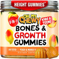 OH MY CHEWY Height Growth Vitamin Gummies for Kids & Teens - Growing Up and Bones Support for Supplement with Calcium, Zinc, Vitamin D3, K2, Spirulina and Astragalus – Peach & Mango 60 CT
