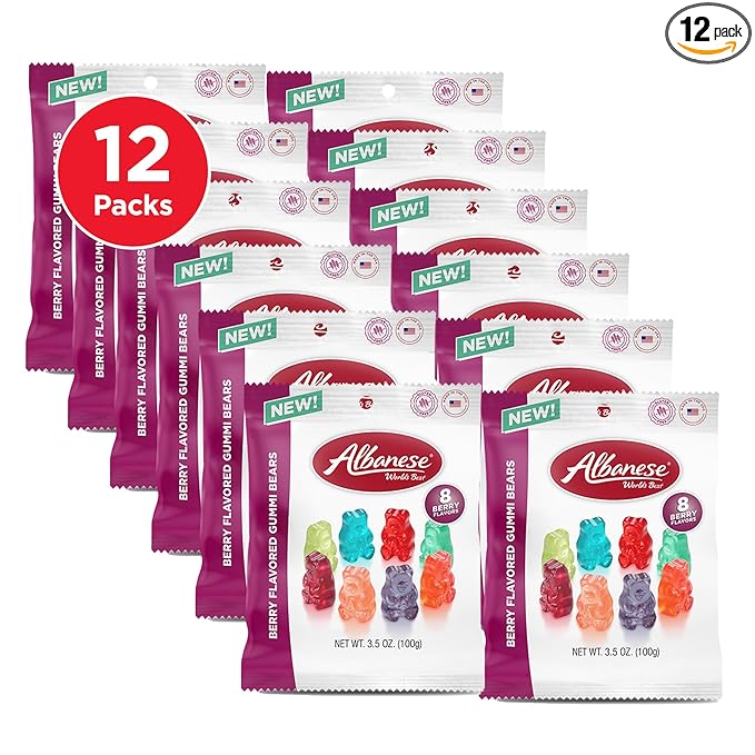Albanese World's Best Berry Flavored Gummi Bears, 3.5oz Bags of Candy, Individually Wrapped Pack of 12