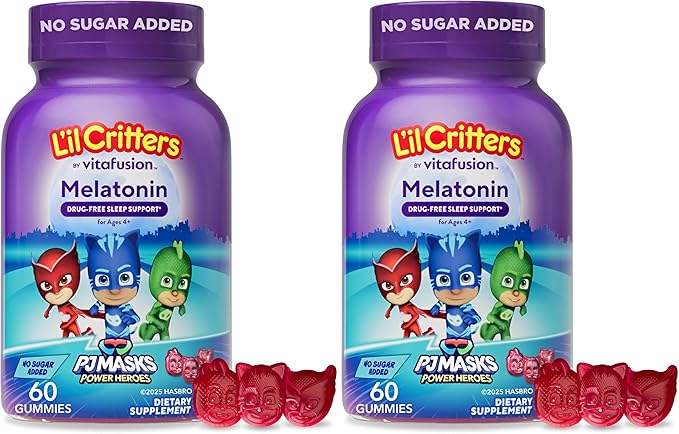 L'il Critters PJ Masks Melatonin Gummy Supplements, 60 Gummies (Pack of 2)