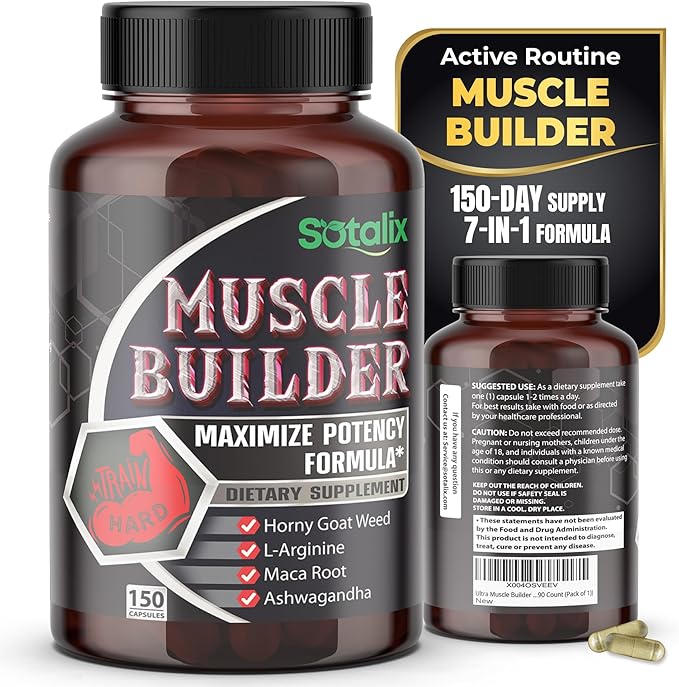 Ultra Muscle Builder Supplement with L-Arginine & Tribulus – Sports Training Support – 150 Capsules (150-Day Supply)