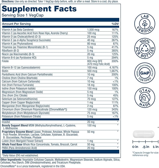 SOLARAY Once Daily Woman Multivitamin with Iron, Cellular Energy, Digestion, Red Blood Cell Support, Multivitamin for Women w/Vitamin D, Vitamin B12, Prenatal Vitamins Support w/Folic Acid, 90 Serv