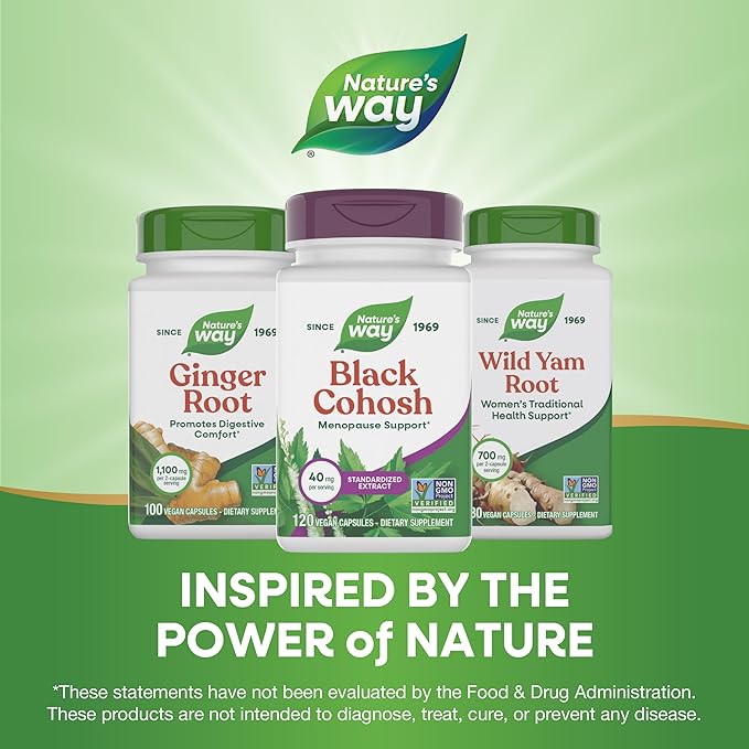 Nature's Way Black Cohosh Premium Extract, Helps Reduce Night Sweats and Promotes Restful Sleep for Women During Menopause*, 40 mg per Serving, 120 Vegan Capsules (Packaging May Vary)