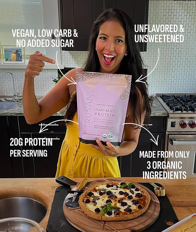 Truvani Pea Protein Powder | Unflavored | 20g Organic Vegan Plant Based Protein | 20 Servings | Keto | Gluten & Dairy Free | Low Carb | No Added Sugar