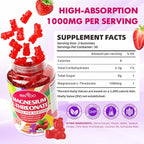 1000mg Magnesium L-Threonate Gummies for Kids & Adults - Muscle & Nervous System Support, Vegan, Sugar-Free Strawberry Flavor, 60 Gummies