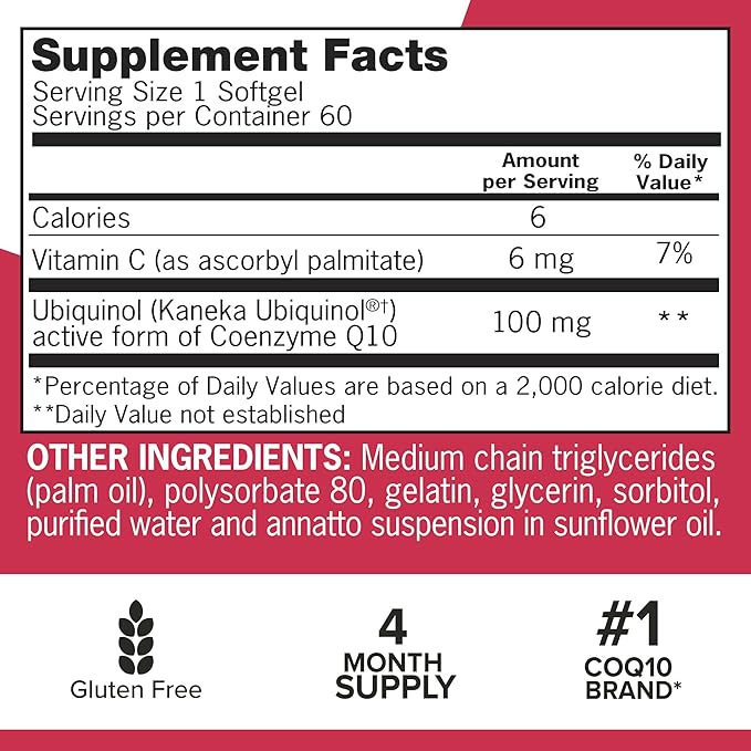 Qunol Mega Ubiquinol Coq10 100mg, Superior Absorption, Patented Water and Fat Soluble Natural Supplement Form of Coenzyme Q10, Antioxidant for Heart Health, 60 Softgels, Pack of 2
