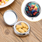 WLLHYF Pill Box Cute Small Pill Box for Purse & Pocket Medicine Organizer Travel Pillbox Waterproof Pill Case Metal Pill Container Holder for Vitamins, Fish Oil, Supplements (Silver Butterfly)