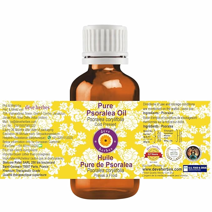 dève herbes Pure Psoralea Oil (Psoralea corylifolia) Cold Pressed (Pack of Three) 100ml X 3 (10 oz)