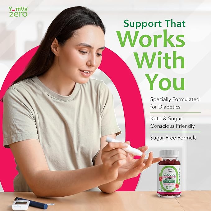 YUM-V'S Multivitamin for Women & Men – Sugar Free Multivitamin Gummies – Zero Sugar Gummy with Chromium, Thiamine & Magnesium – Keto-Friendly Daily Vitamin Gummy – Raspberry (60 Count (Pack of 2))