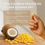 VEV Corefeel Vitamin D3 K2, 5000 IU D3 100mcg K2 (MK 7), 300 Softgels, 2-in-1 Vitamin D & K Supplement with Coconut Oil, Supports Calcium Absorption and Bone Health, Easy to Swallow