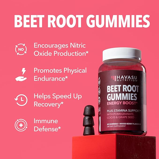Beet Root Gummies with COQ10 & Pomegranate - Nitric Oxide Supplement for Men and Women - Beetroot for Endurance, Performance, Recovery - Vegan, Non-GMO, Gluten Free - Mixed Berry Flavor, 30 Count