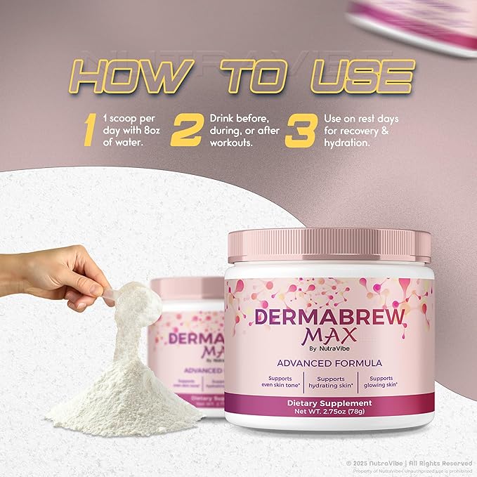 DermaBrew Max Powder, Derma Brew Max Korean-Inspired Blend for Skin Hydration, Radiance & Natural Healthy Skin | Premium Retinol Glow-Inspired Easy-to-Mix Formula Drink (30 Servings)