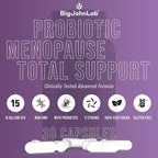 BIGJOHNLAB® - Menopause Total Support – Advanced Probiotic Formula with 5 Strains & 15 Billion CFU, Resveratrol, Black Cohosh, Acacia Fiber, Non-GMO & 100% Vegetarian