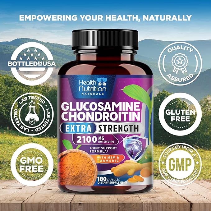 Glucosamine Chondroitin MSM Complex - 3X Strength Joint Support Supplement with Glucosamine Sulfate, Turmeric, Boswellia - For Cartilage, Mobility & Flexibility - Bottled in USA, 180 Capsules