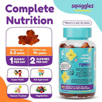 Squiggles Kids Multivitamin + Iron Gummies - Low Sugar Gummy Vitamins with Iron Supplements for Kids - Broad Spectrum of Vitamins and Minerals, Chewy, Yummy Berry Flavor (100 Count)